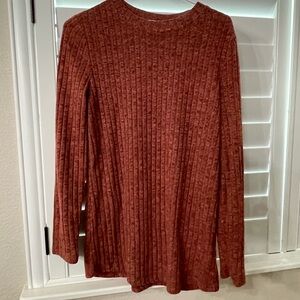 Brand Long Sleeve Ribbed Tee - Rust